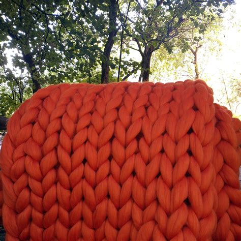 burnt orange chunky knit blanket